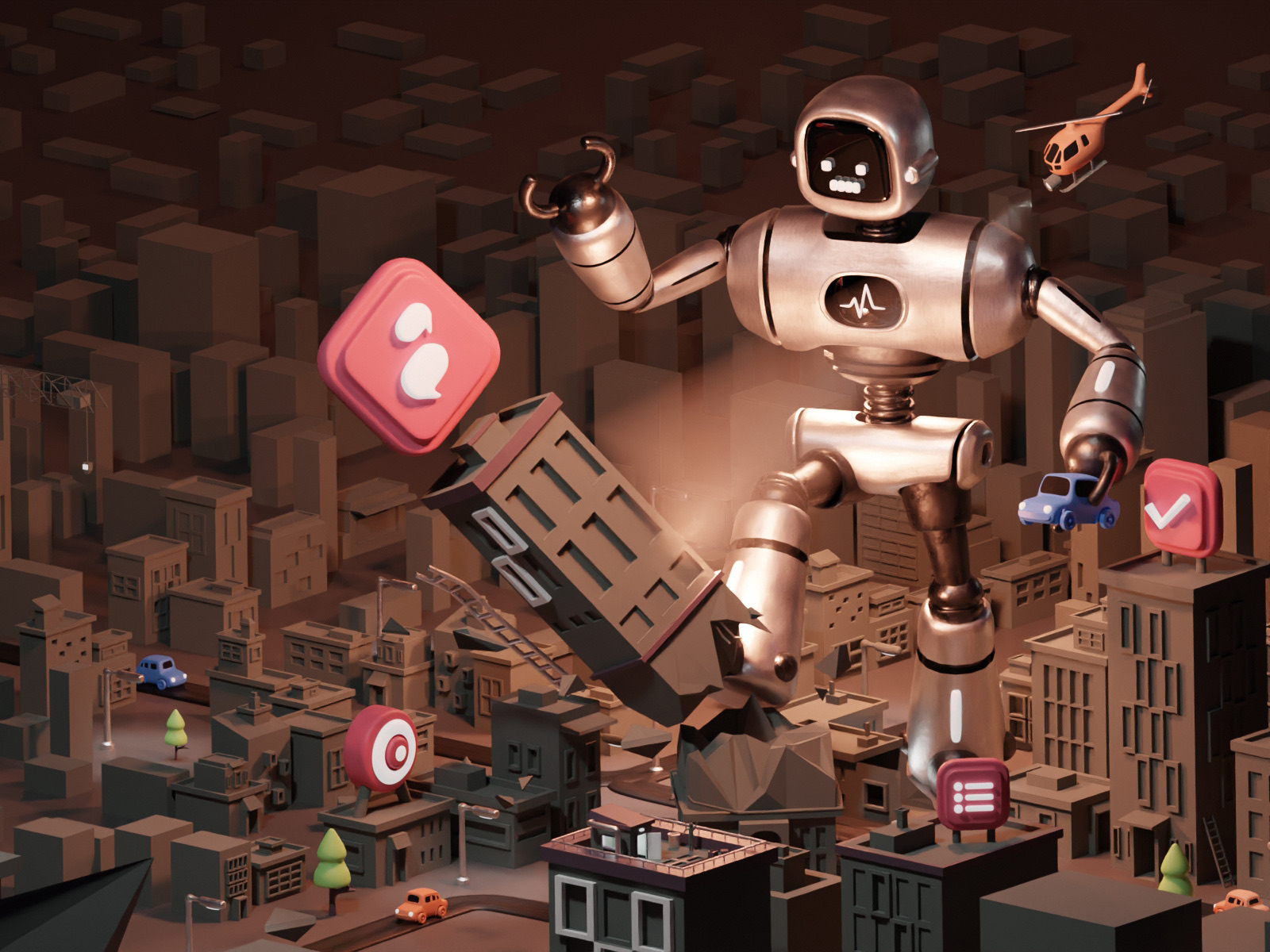 Crush it 3d robot illustration