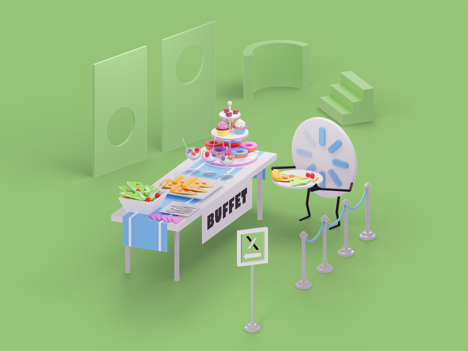 Demuxed 2023 buffer at the buffet 3d scene