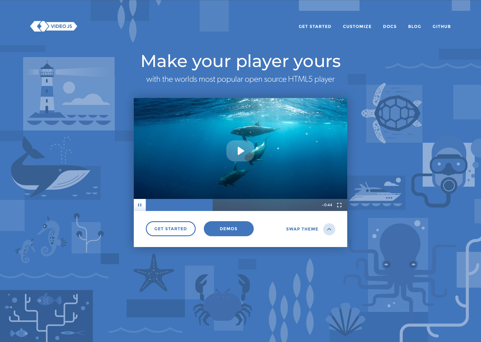 Video.js website with the ocean theme